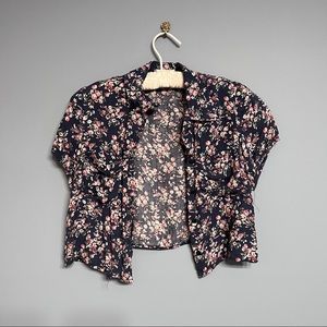 Urban Outfitters Coincidence and Chance Navy Floral Crop Button down Blouse